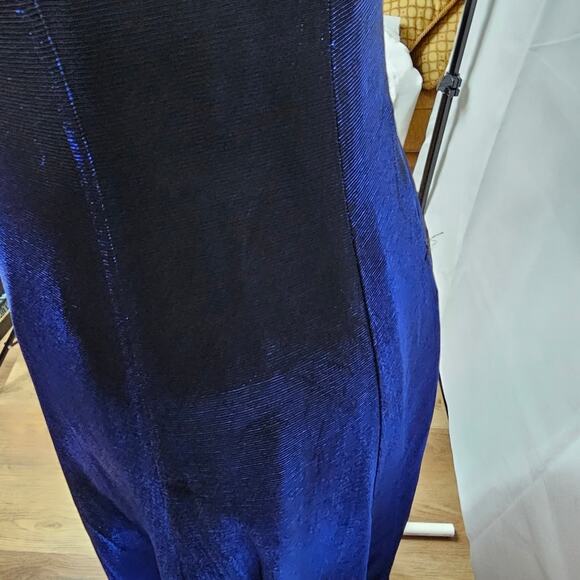 Betsy and Adam Sleeveless Blue/Black Metallic Acetate Gown Women's Size 10 - Picture 6 of 12